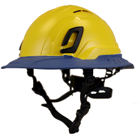 Type II + Vented Yellow Safety Helmet with Kentucky Blue FlexBrim (T2VYLFBKB - Three Quarter View)