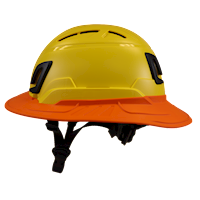 Type II + Vented Yellow Safety Helmet with Orange FlexBrim (T2VYLFBOR - Left)