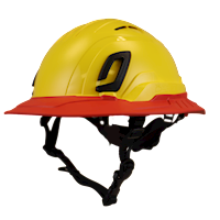 Type II + Vented Yellow Safety Helmet with Red FlexBrim (T2VYLFBRD - Three Quarter View)