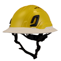 Type II + Vented Yellow Safety Helmet with White FlexBrim (T2VYLFBWH - Three Quarter View)