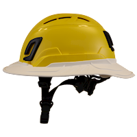 Type II + Vented Yellow Safety Helmet with White FlexBrim (T2VYLFBWH - Left)