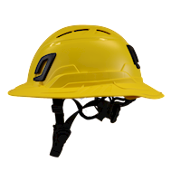 Type II + Vented Yellow Safety Helmet with Yellow FlexBrim (T2VYLFBYL - Left)