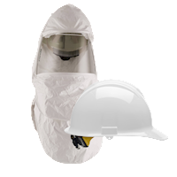 Bullard Resp SAR/PAPR CC20 Hood Tychem QC Acetate 0.040" Double Bib C30R Hard Hat Threaded (20TICHTC30R - Front)