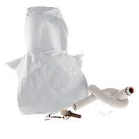 Bullard Resp SAR RT Assembly Free Air Pump RT3 Hood Tychem QC Acetate 0.020" Double Bib Sport Neck Cuff 20BT Clamp F35 1/2" Ind Interchange (RT335 - Pro - Front)