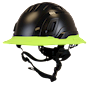 Type II + Non-Vented Black Safety Helmet with Hi-Viz Yellow FlexBrim (T2NBKFBHY - Three Quarter View)