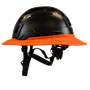 Type II + Non-Vented Black Safety Helmet with Orange FlexBrim (T2NBKFBOR - Left)
