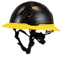 Type II + Non-Vented Black Safety Helmet with Yellow FlexBrim (T2NBKFBYL - Three Quarter View)