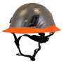 Type II + Non-Vented Dove Gray Safety Helmet with Hi-Viz Orange FlexBrim (T2NDGFBHO - Three Quarter View)