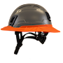 Type II + Non-Vented Dove Gray Safety Helmet with Hi-Viz Orange FlexBrim (T2NDGFBHO - Left)