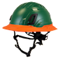 Type II + Non-Vented Forest Green Safety Helmet with Hi-Viz Orange FlexBrim (T2NFGFBHO - Three Quarter View)