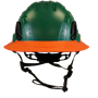 Type II + Non-Vented Forest Green Safety Helmet with Hi-Viz Orange FlexBrim (T2NFGFBHO - Front)