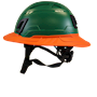 Type II + Non-Vented Forest Green Safety Helmet with Hi-Viz Orange FlexBrim (T2NFGFBHO - Left)