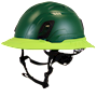 Type II + Non-Vented Forest Green Safety Helmet with Hi-Viz Yellow FlexBrim (T2NFGFBHY - Three Quarter View)