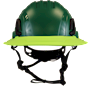 Type II + Non-Vented Forest Green Safety Helmet with Hi-Viz Yellow FlexBrim (T2NFGFBHY - Front)