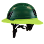Type II + Non-Vented Forest Green Safety Helmet with Hi-Viz Yellow FlexBrim (T2NFGFBHY - Left)