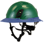 Type II + Non-Vented Forest Green Safety Helmet with Kentucky Blue FlexBrim (T2NFGFBKB - Three Quarter View)