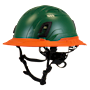 Type II + Non-Vented Forest Green Safety Helmet with Orange FlexBrim (T2NFGFBOR - Three Quarter View)