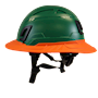 Type II + Non-Vented Forest Green Safety Helmet with Orange FlexBrim (T2NFGFBOR - Left)