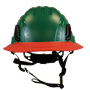 Type II + Non-Vented Forest Green Safety Helmet with Red FlexBrim (T2NFGFBRD - Front)
