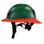 Type II + Non-Vented Forest Green Safety Helmet with Red FlexBrim (T2NFGFBRD - Left)