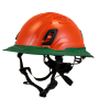 Type II + Non-Vented Hi-Viz Orange Safety Helmet with Forest Green FlexBrim (T2NHOFBFG - Three Quarter View)
