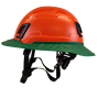 Type II + Non-Vented Hi-Viz Orange Safety Helmet with Forest Green FlexBrim (T2NHOFBFG - Left)