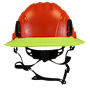 Type II + Non-Vented Hi-Viz Orange Safety Helmet with Hi-Viz Yellow FlexBrim (T2NHOFBHY - Front)