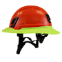 Type II + Non-Vented Hi-Viz Orange Safety Helmet with Hi-Viz Yellow FlexBrim (T2NHOFBHY - Left)