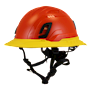 Type II + Non-Vented Hi-Viz Orange Safety Helmet with Yellow FlexBrim (T2NHOFBYL - Three Quarter View)