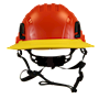 Type II + Non-Vented Hi-Viz Orange Safety Helmet with Yellow FlexBrim (T2NHOFBYL - Front)