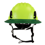 Type II + Non-Vented Hi-Viz Yellow Safety Helmet with Forest Green FlexBrim (T2NHYFBFG - Front)