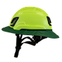 Type II + Non-Vented Hi-Viz Yellow Safety Helmet with Forest Green FlexBrim (T2NHYFBFG - Left)
