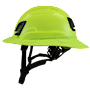 Type II + Non-Vented Hi-Viz Yellow Safety Helmet with Hi-Viz Yellow FlexBrim (T2NHYFBHY - Left)