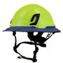 Type II + Non-Vented Hi-Viz Yellow Safety Helmet with Kentucky Blue FlexBrim (T2NHYFBKB - Three Quarter View)