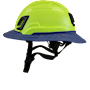 Type II + Non-Vented Hi-Viz Yellow Safety Helmet with Kentucky Blue FlexBrim (T2NHYFBKB - Left)