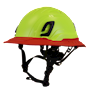 Type II + Non-Vented Hi-Viz Yellow Safety Helmet with Red FlexBrim (T2NHYFBRD - Three Quarter View) - 2