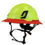 Type II + Non-Vented Hi-Viz Yellow Safety Helmet with Red FlexBrim (T2NHYFBRD - Three Quarter View)