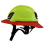 Type II + Non-Vented Hi-Viz Yellow Safety Helmet with Red FlexBrim (T2NHYFBRD - Left)