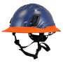 Type II + Non-Vented Kentucky Blue Safety Helmet with Hi-Viz Orange FlexBrim (T2NKBFBHO - Three Quarter View)
