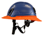 Type II + Non-Vented Kentucky Blue Safety Helmet with Hi-Viz Orange FlexBrim (T2NKBFBHO - Left)