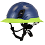 Type II + Non-Vented Kentucky Blue Safety Helmet with Hi-Viz Yellow FlexBrim (T2NKBFBHY - Three Quarter View)