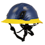Type II + Non-Vented Kentucky Blue Safety Helmet with Yellow FlexBrim (T2NKBFBYL - Three Quarter View)