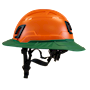 Type II + Non-Vented Orange Safety Helmet with Forest Green FlexBrim (T2NORFBFG - Left)