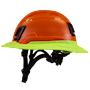 Type II + Non-Vented Orange Safety Helmet with Hi-Viz Yellow FlexBrim (T2NORFBHY - Left)