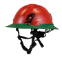Type II + Non-Vented Red Safety Helmet with Forest Green FlexBrim (T2NRDFBFG - Three Quarter View)