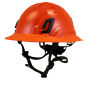 Type II + Non-Vented Red Safety Helmet with Hi-Viz Orange FlexBrim (T2NRDFBHO - Three Quarter View)