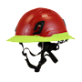 Type II + Non-Vented Red Safety Helmet with Hi-Viz Yellow FlexBrim (T2NRDFBHY - Three Quarter View)