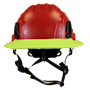 Type II + Non-Vented Red Safety Helmet with Hi-Viz Yellow FlexBrim (T2NRDFBHY - Front)