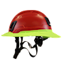 Type II + Non-Vented Red Safety Helmet with Hi-Viz Yellow FlexBrim (T2NRDFBHY - Left)