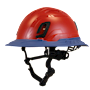 Type II + Non-Vented Red Safety Helmet with Kentucky Blue FlexBrim (T2NRDFBKB - Three Quarter View)